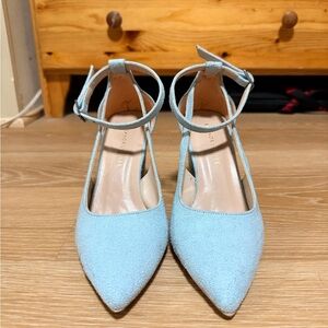 Light Blue Pointed Toe Ankle Strap Heels